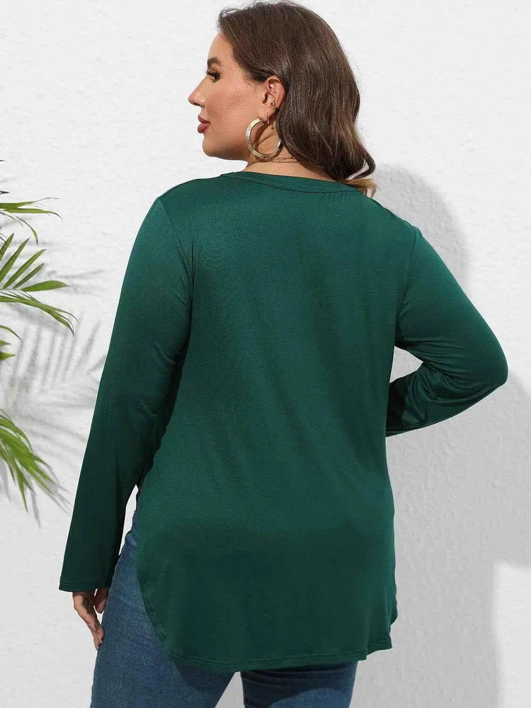Plus Size Round Neck Long Sleeve Slit T-Shirt women Attire by Trendsi