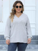 Plus Size Ribbed V-Neck Long Sleeve Top women Attire by Trendsi