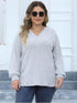 Plus Size Ribbed V-Neck Long Sleeve Top women Attire by Trendsi