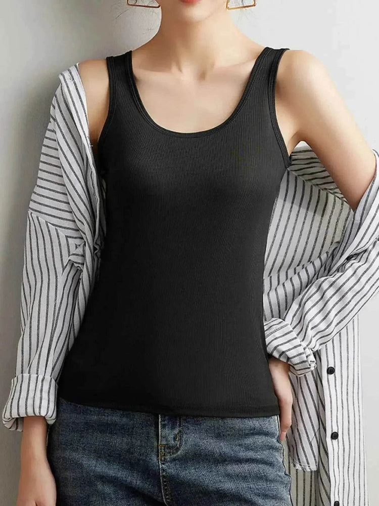 Plus Size Ribbed Scoop Neck Tank Top women Attire by Trendsi