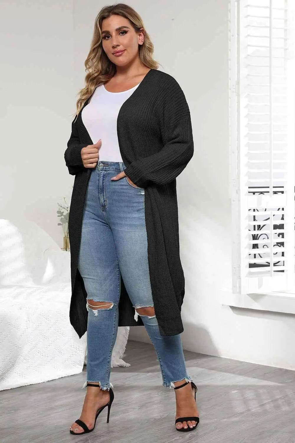 Plus Size Open Front Long Sleeve Cardigan women Attire by Trendsi