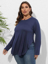 Plus Size Round Neck Long Sleeve Slit T-Shirt women Attire by Trendsi