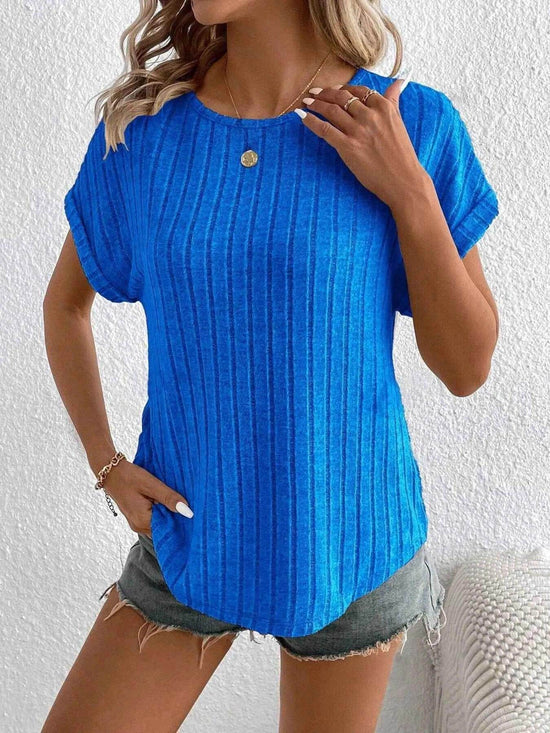 Plus Size Ribbed Texture Short Sleeve T-Shirt women Attire by Trendsi