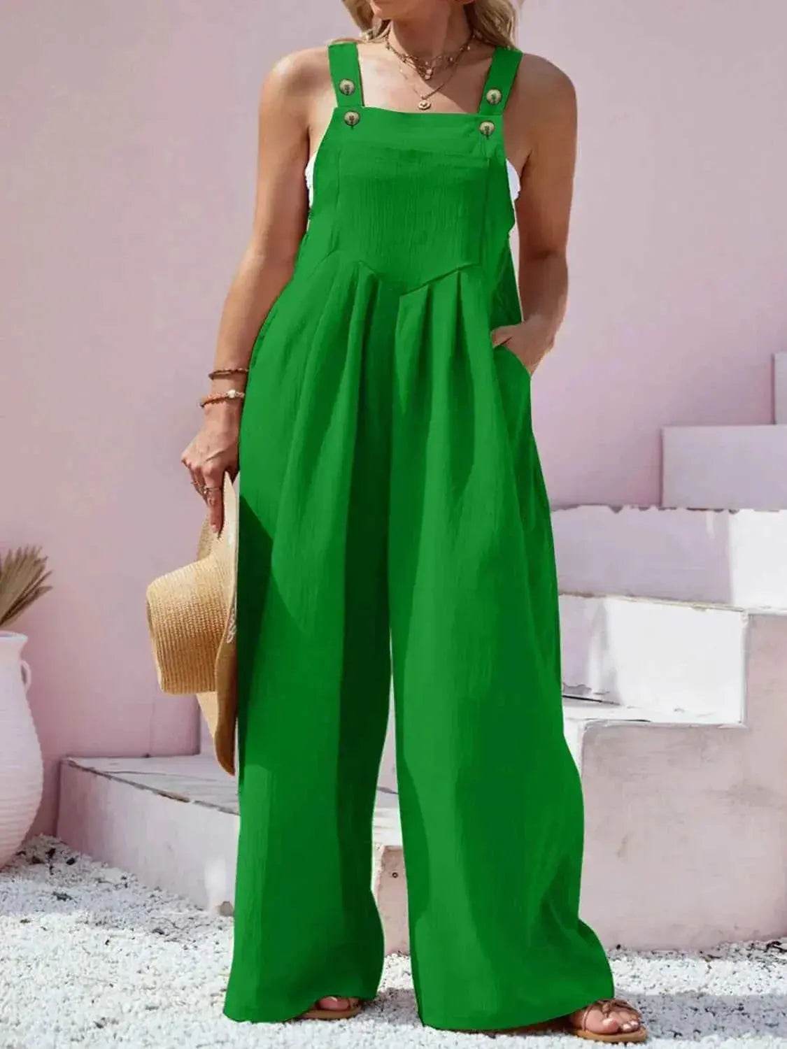 Plus Size Square Neck Wide Leg Overalls women Attire by Trendsi