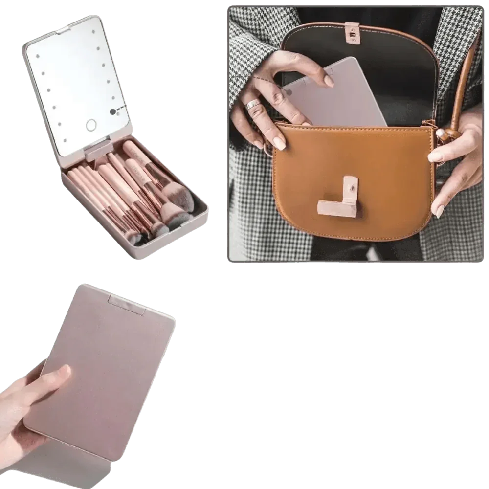14pcs Travel Makeup Brush Set with LED Light Mirror Makeup by CJ