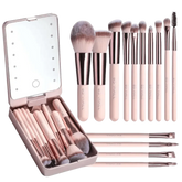 14pcs Travel Makeup Brush Set with LED Light Mirror Makeup by CJ