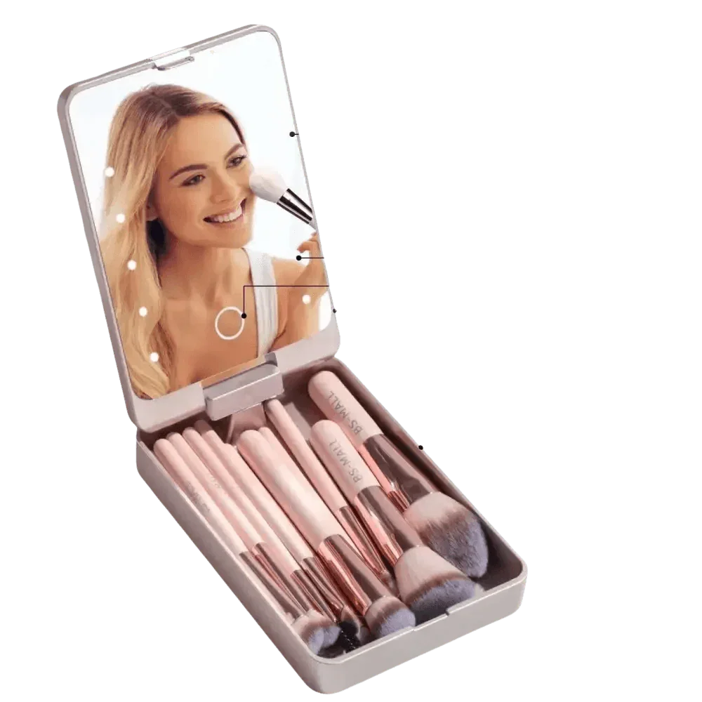 14pcs Travel Makeup Brush Set with LED Light Mirror Makeup by CJ