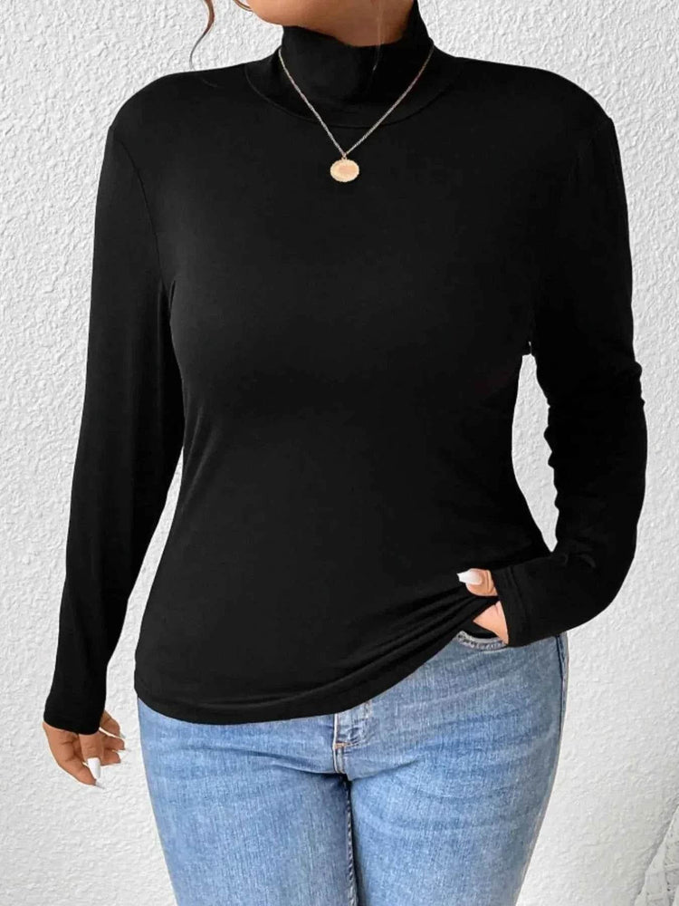 Plus Size Long Sleeve Fitted Turtleneck T-Shirt women Attire by Trendsi
