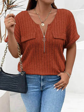 Plus Size Ribbed Half Zip Relaxed Fit T-Shirt women Attire by Trendsi