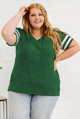 Plus Size Striped V-Neck Tee Shirt women Attire by Trendsi