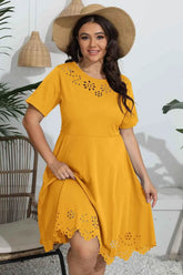 Plus Size Round Neck Openwork Dress women Attire by Trendsi