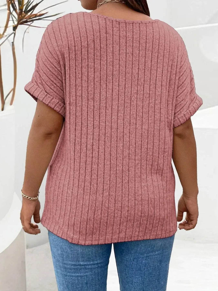 Plus Size Ribbed Half Zip Relaxed Fit T-Shirt women Attire by Trendsi