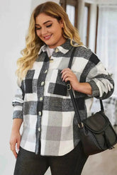 Plus Size Plaid Button Up Collared Neck Jacket women Attire by Trendsi