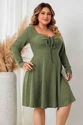 Honey Plus Size Sweetheart Neck Long Sleeve Ribbed Dress women Attire by Trendsi