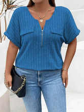 Plus Size Ribbed Half Zip Relaxed Fit T-Shirt women Attire by Trendsi