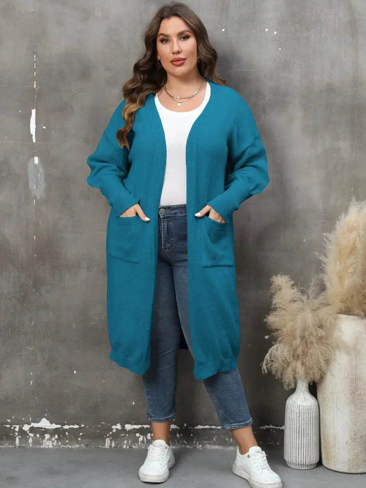 Plus Size Long Sleeve Pocketed Cardigan women Attire by Trendsi