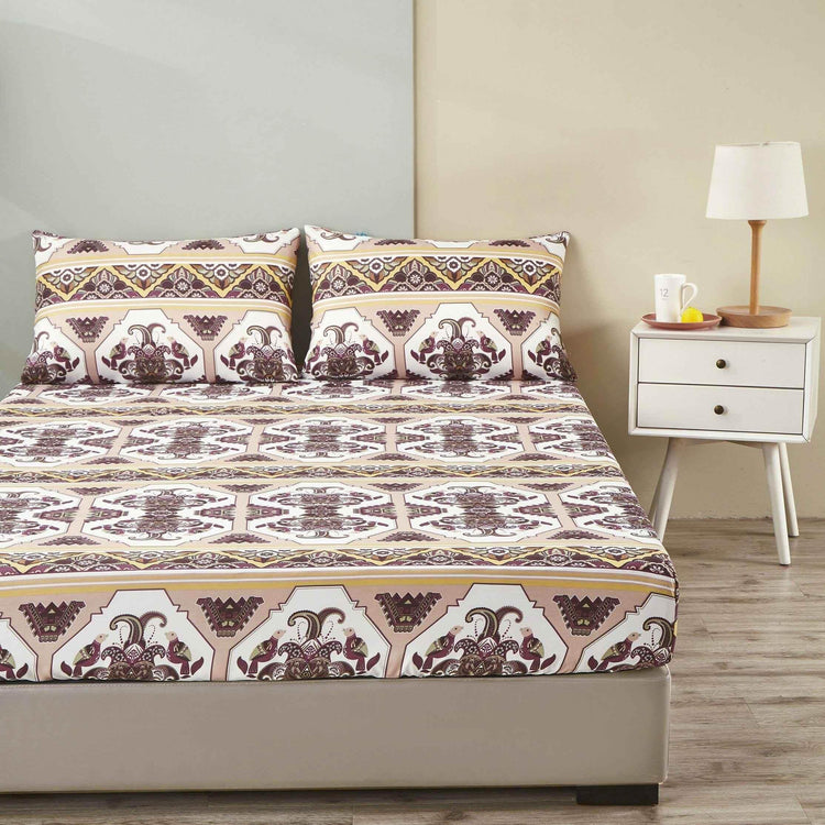 DaDa Bedding Majestic Oriental Kilim Fitted Sheet - w/ Pillow Cases Royal Persian Traditional Design Intricate Ornate Ornament Print Bed Sheets by DaDalogy Bedding Collection