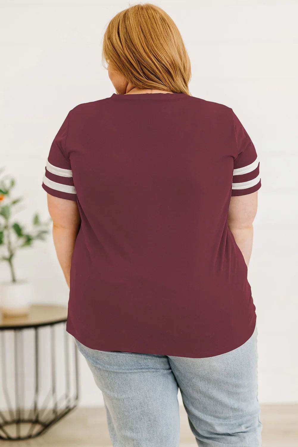 Plus Size Striped V-Neck Tee Shirt women Attire by Trendsi