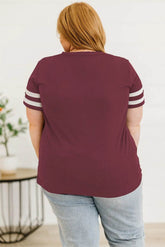 Plus Size Striped V-Neck Tee Shirt women Attire by Trendsi