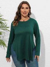 Plus Size Round Neck Long Sleeve Slit T-Shirt women Attire by Trendsi