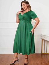 Honey Plus Size Short Sleeve Surplice Neck Midi Dress women Attire by Trendsi