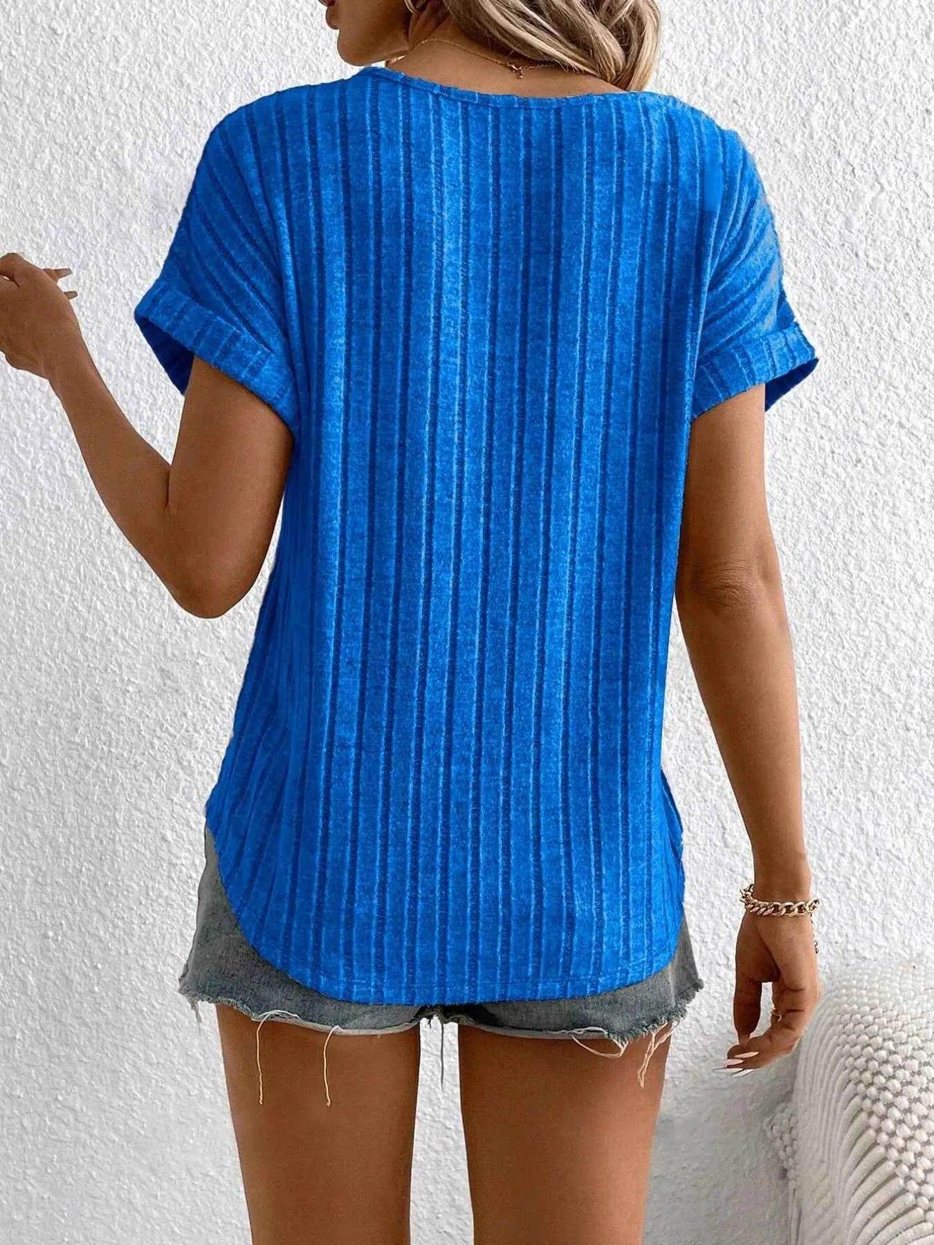 Plus Size Ribbed Texture Short Sleeve T-Shirt women Attire by Trendsi