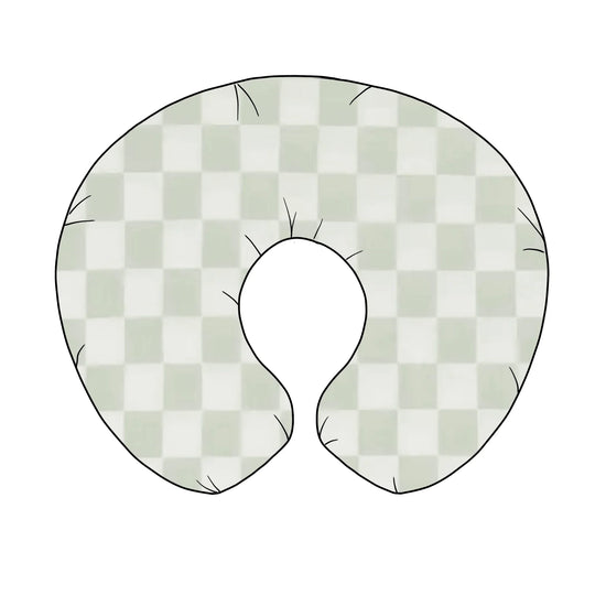 Leaf Green & White Checkered Nursing Pillow Cover by Little Mae & Co