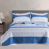 Kasentex Lightweight Reversible Stripe Quilt Set Bedding- Sky Blue and Ivory White, Room Decor, Graduation Gifts, Father&