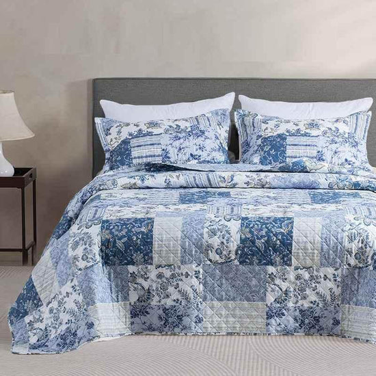 Kasentex Vintage Blue Patchwork Floral Quilt Set - All Season Bedding, Room Decor, Graduation Gifts by Kasentex