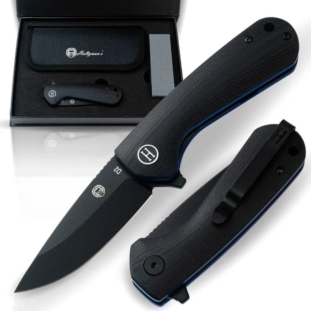 The Peasant Folding Pocket Knife Giftset for Men and Women (Black and Blue) Folding Pocket Knife by Holtzman&