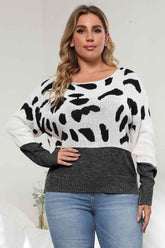 Plus Size Leopard Round Neck Long Sleeve Sweater women Attire by Trendsi