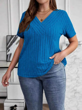 Plus Size V-Neck Short Sleeve Ribbed T-Shirt women Attire by Trendsi
