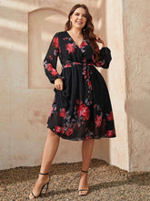 Honey Plus Size Floral Surplice Neck Tie Waist Dress women Attire by Trendsi