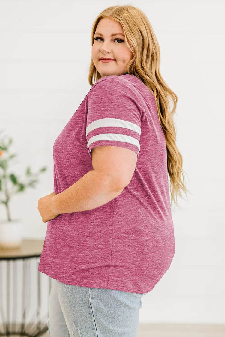 Plus Size Striped V-Neck Tee Shirt women Attire by Trendsi