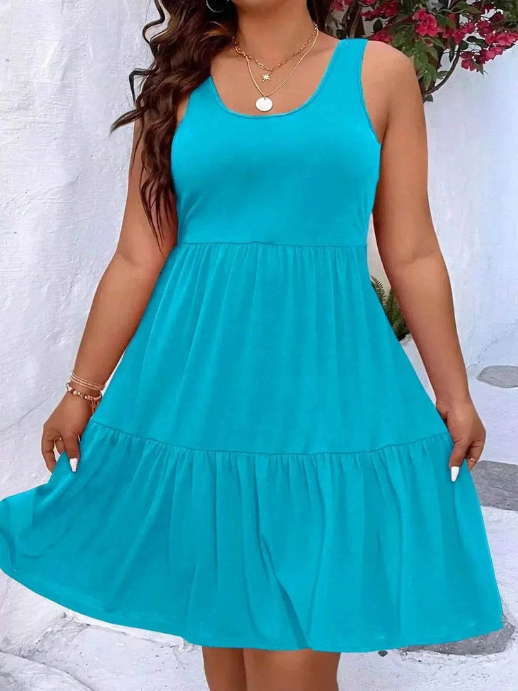 Plus Size Tiered Scoop Neck Tank Dress women Attire by Trendsi