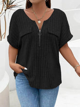 Plus Size Ribbed Half Zip Relaxed Fit T-Shirt women Attire by Trendsi