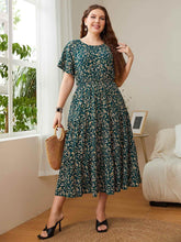 Honey Plus Size Floral Round Neck Short Sleeve Midi Dress women Attire by Trendsi