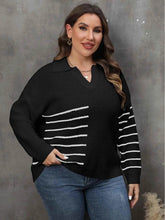 Plus Size Striped V-Neck Sweater women Attire by Trendsi