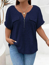 Plus Size Ribbed Half Zip Relaxed Fit T-Shirt women Attire by Trendsi