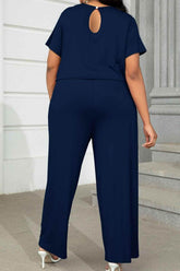 Plus Size Drawstring Waist Short Sleeve Jumpsuit women Attire by Trendsi