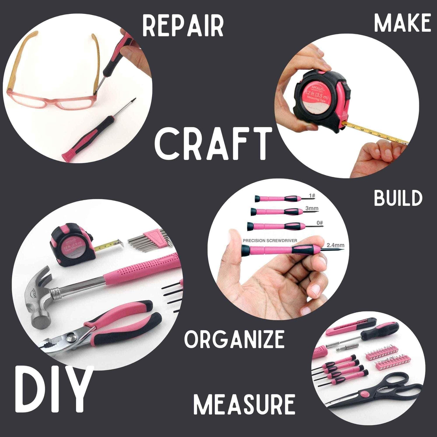 39 Piece General Tool Set Pink - DT9706P Pink Tool Kit by Apollo Tools