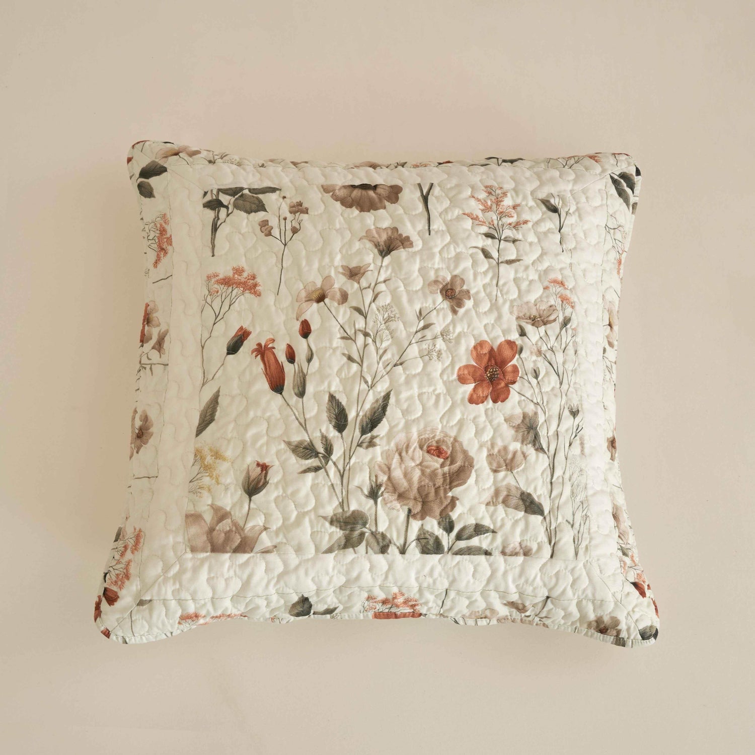Enchanted Meadow Throw Pillow Euro Cover - Zippered Floral Design in Beige, Rose, and Soft Green, Premium Soft Microfiber, Euro Sham in 26x26 Inches (26" x 26" 1 Piece) Throw Pillow Covers by DaDalogy Bedding Collection