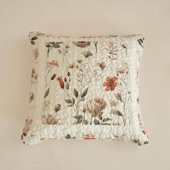 Enchanted Meadow Throw Pillow Euro Cover - Zippered Floral Design in Beige, Rose, and Soft Green, Premium Soft Microfiber, Euro Sham in 26x26 Inches (26" x 26" 1 Piece) Throw Pillow Covers by DaDalogy Bedding Collection