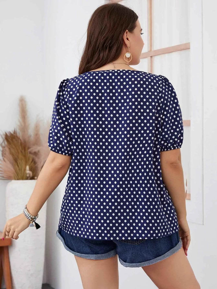 Honey Plus Size Polka Dot Square Neck Blouse women Attire by Trendsi