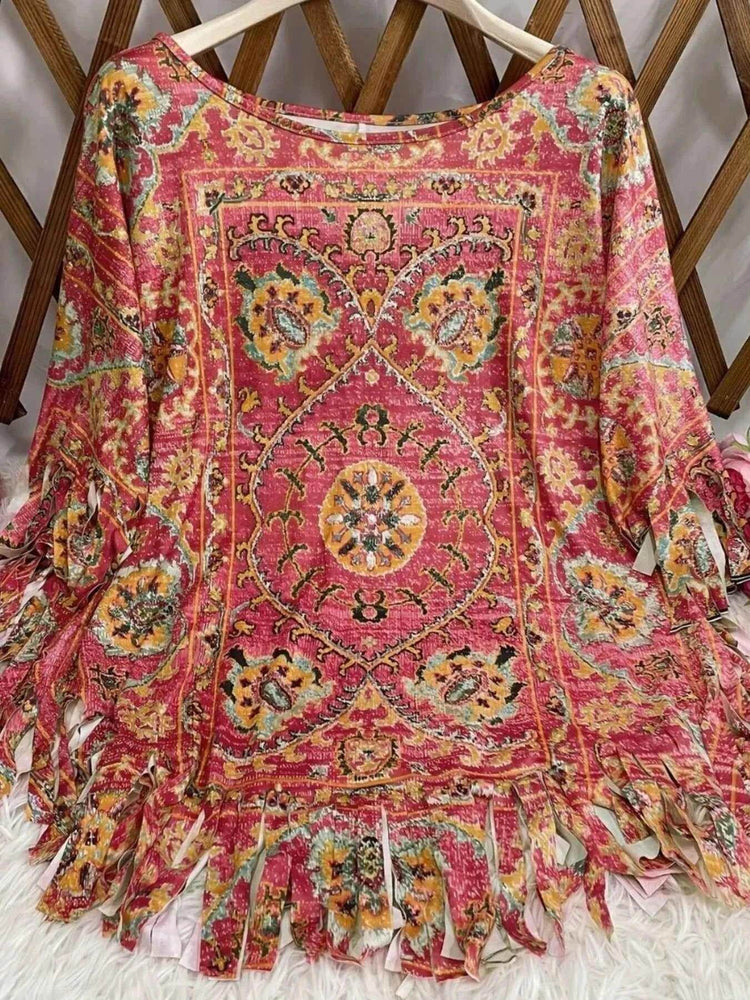 Plus Size Fringe Round Neck Cover Up women Attire by Trendsi
