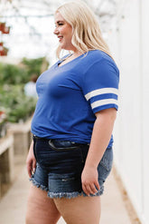 Plus Size Striped V-Neck Tee Shirt women Attire by Trendsi