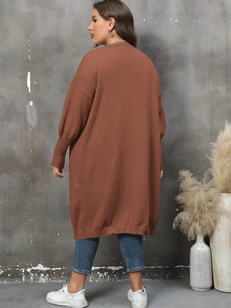 Plus Size Long Sleeve Pocketed Cardigan women Attire by Trendsi