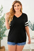 Plus Size Striped V-Neck Tee Shirt women Attire by Trendsi