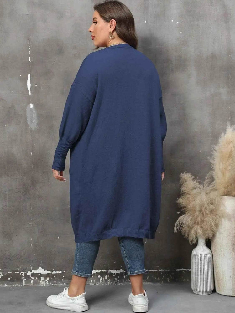 Plus Size Long Sleeve Pocketed Cardigan women Attire by Trendsi