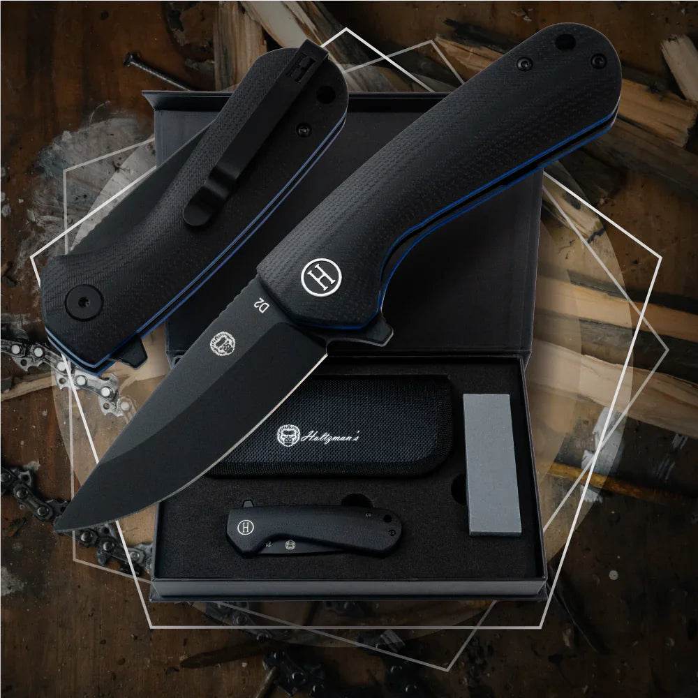 The Peasant Folding Pocket Knife Giftset for Men and Women (Black and Blue) Folding Pocket Knife by Holtzman&